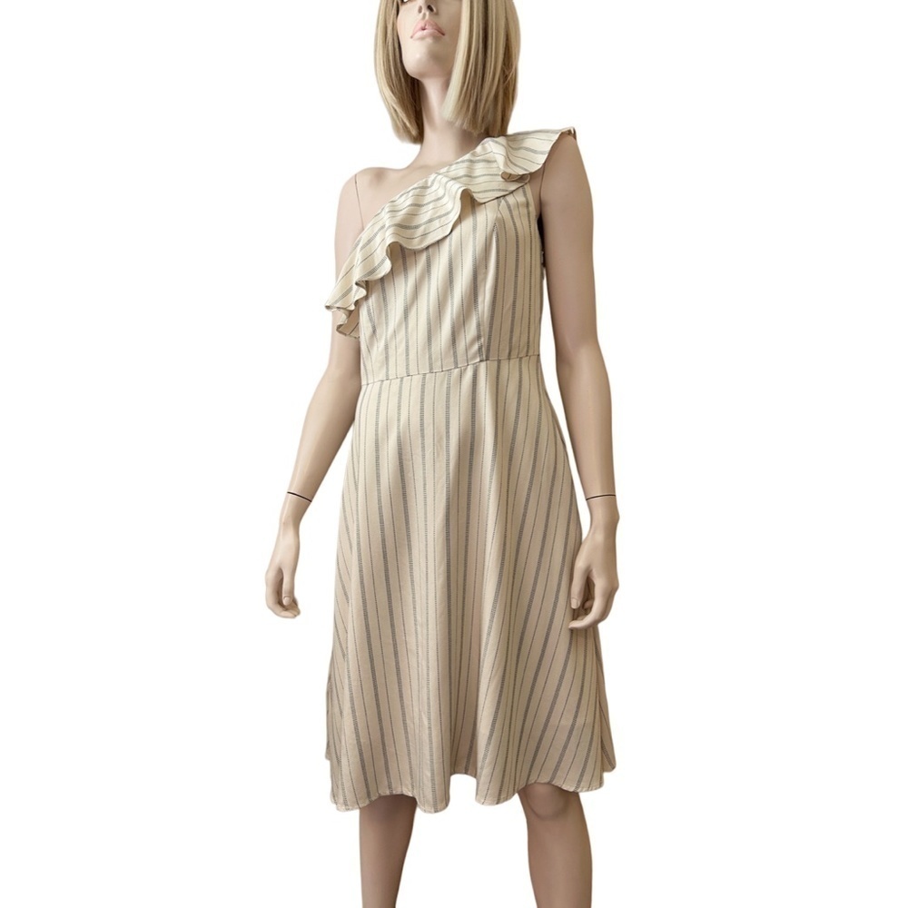 Ann Taylor One Shoulder Dress 100% Rayon Fluttery Ruffled Neckline